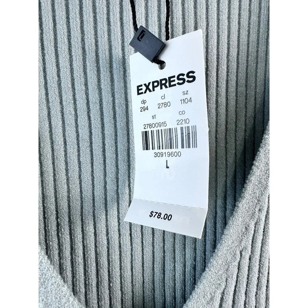 Express Midi NWT Sweater Dress‎ L Sage Green Sleeveless Ribbed V Neck Bodycon
